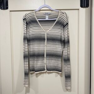 Joseph Black and Cream Striped Cardigan Sweater 80% silk